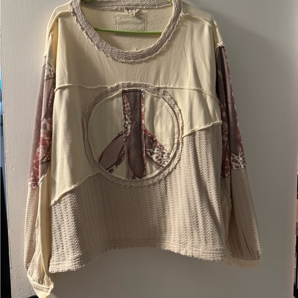 Beige Patchwork Peace Sign Top - Picture 1 of 2